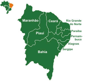 Mapa da região nordeste do Brasil