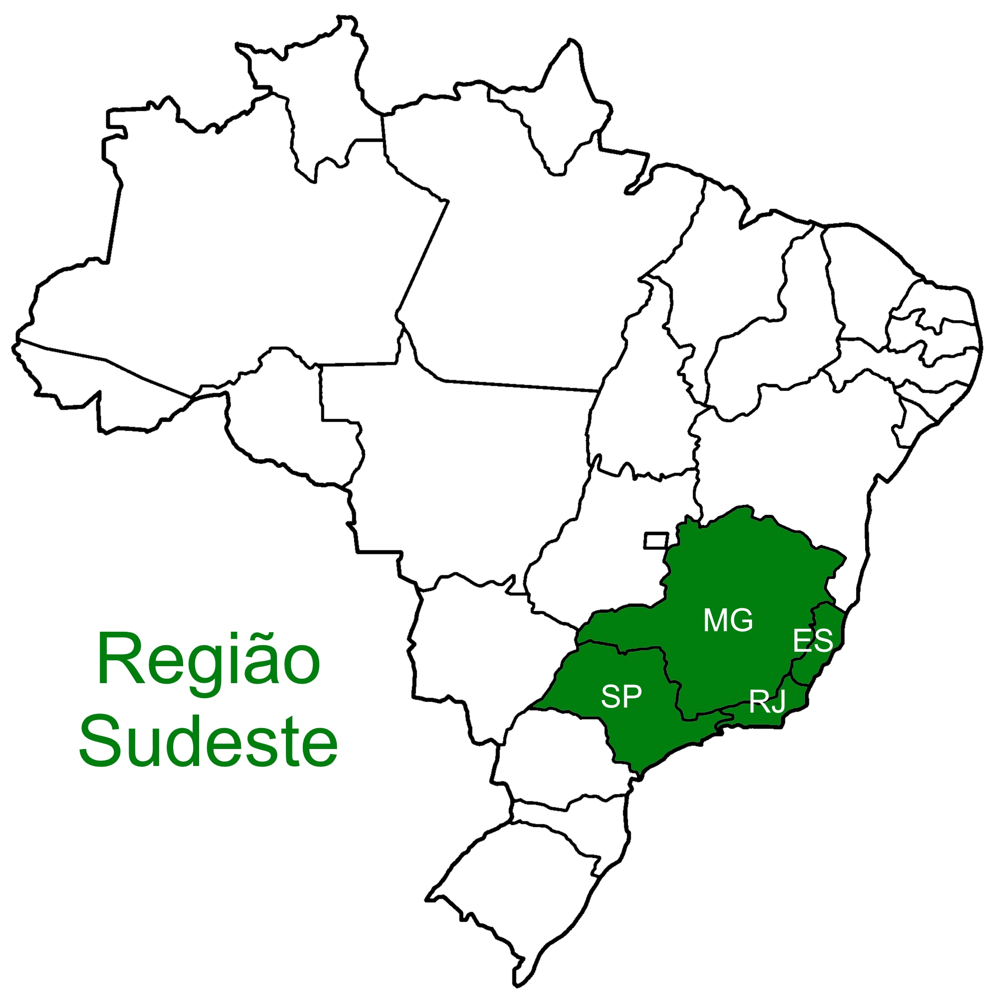 Mapa da região sudeste do Brasil.