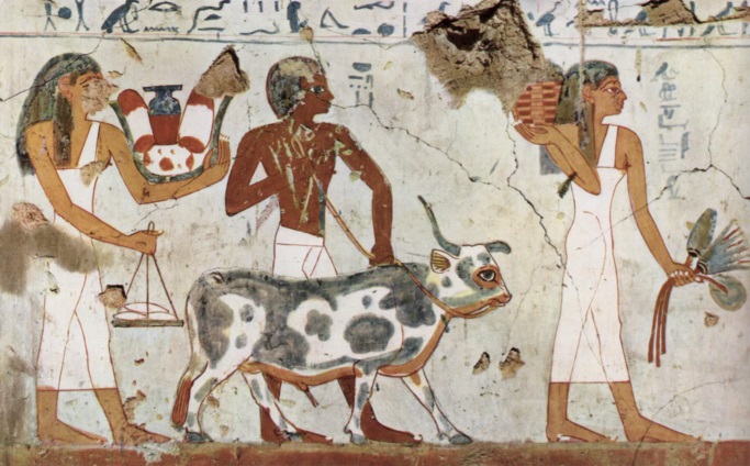 Pintura egípcia não representa somente a arte religiosa, existiam também as pinturas que representavam o cotidiano como o comércio e o trabalho.
