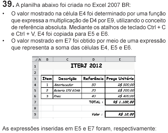 Questão Excel 2007 - Prova ITERJ