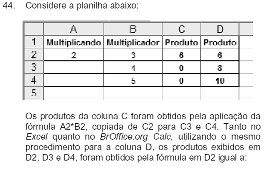 Questão de Excel - Prova Banco do Brasil