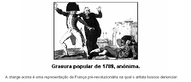 A charge acima é uma representação da França pré-revolucionária na qual o artista buscou denunciar: