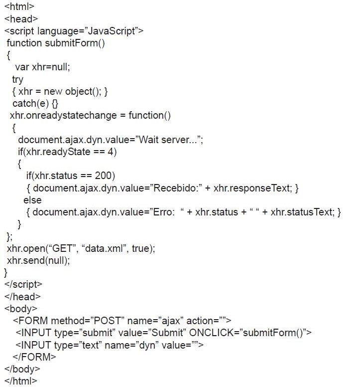 O código HTML, em construção, abaixo demonstra a utilização de AJAX.
